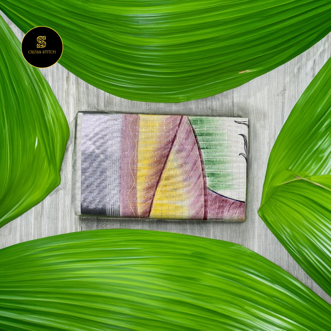 Sarees - Traditional Kerala kasavu cotton saree with brush paint concept - Silver Zari