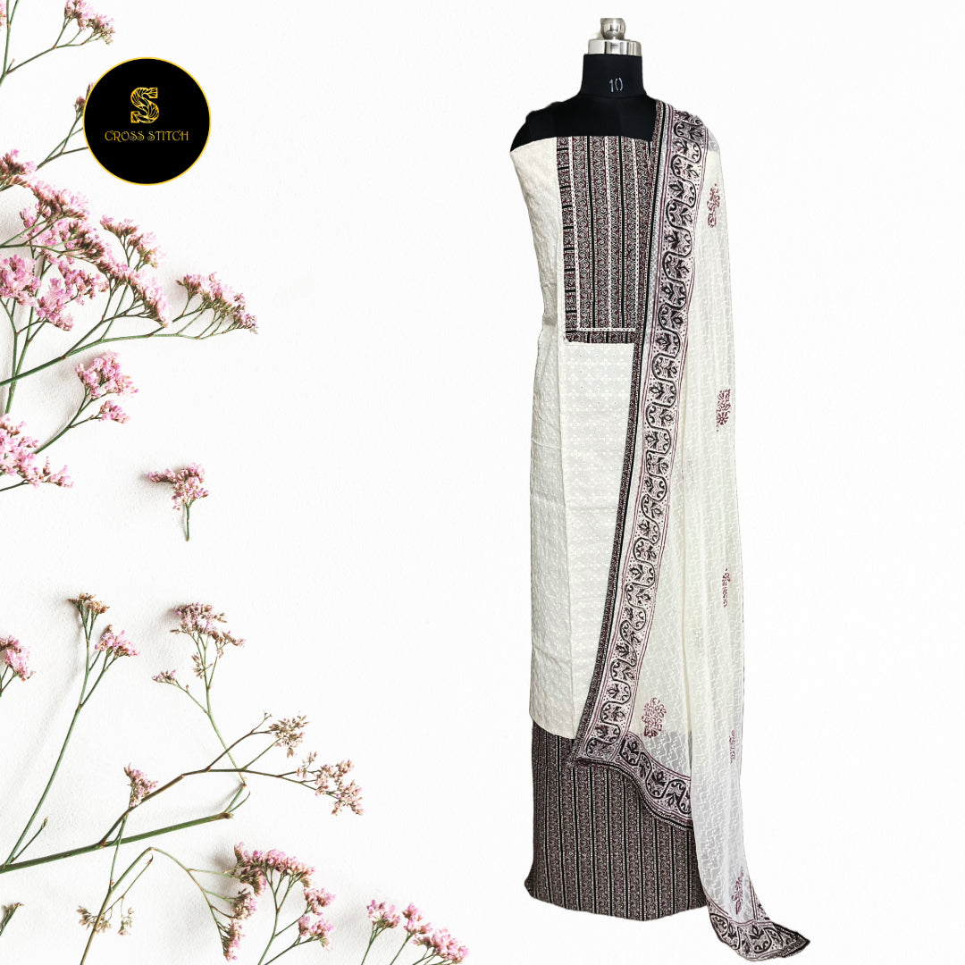 Offwhite Hakoba cotton unstitched salwar suit