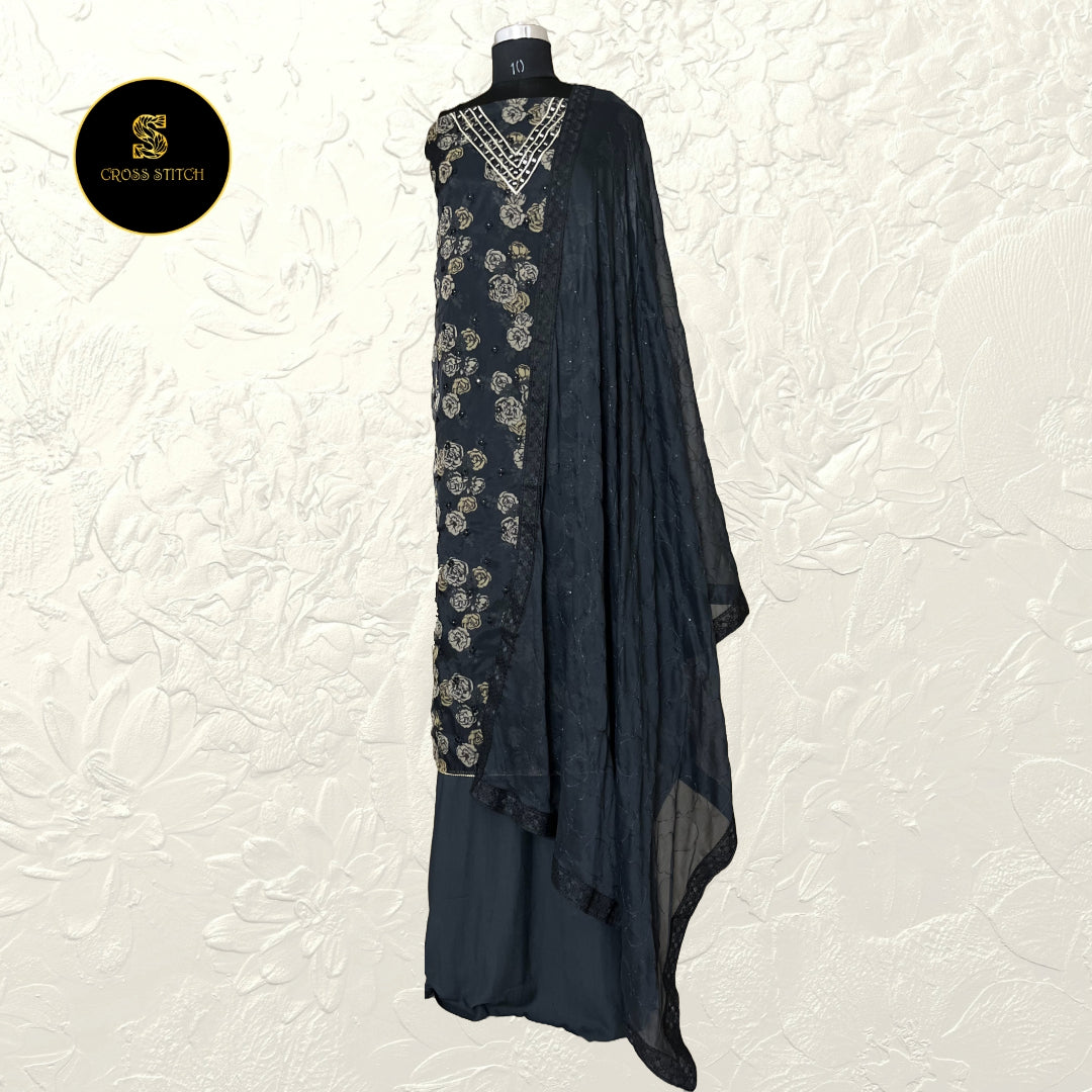 Black Organza unstitched salwar suit