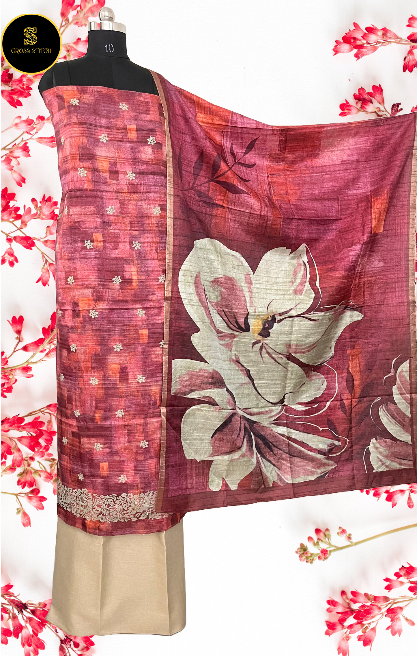 Semi Tussar silk unstitched salwar suit