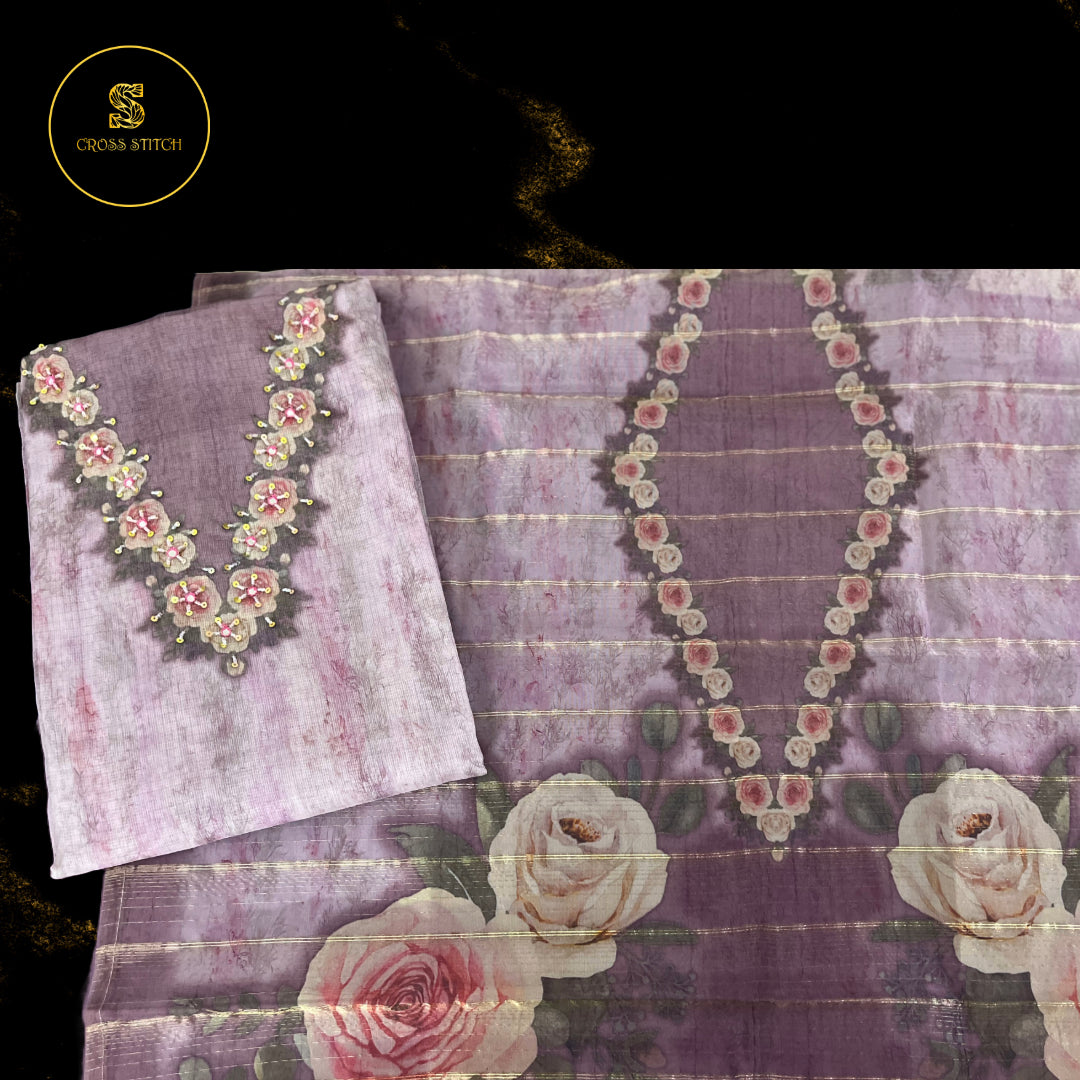 Lilac kota silk unstitched salwar suit