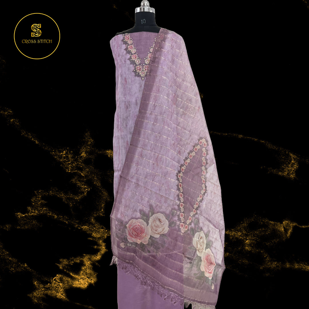 Lilac kota silk unstitched salwar suit