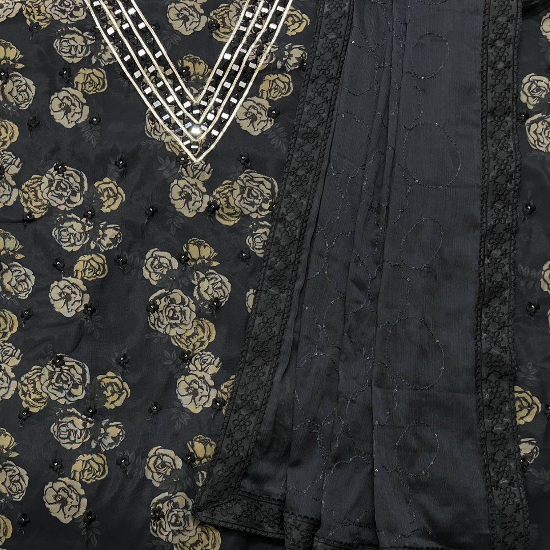 Black Organza unstitched salwar suit