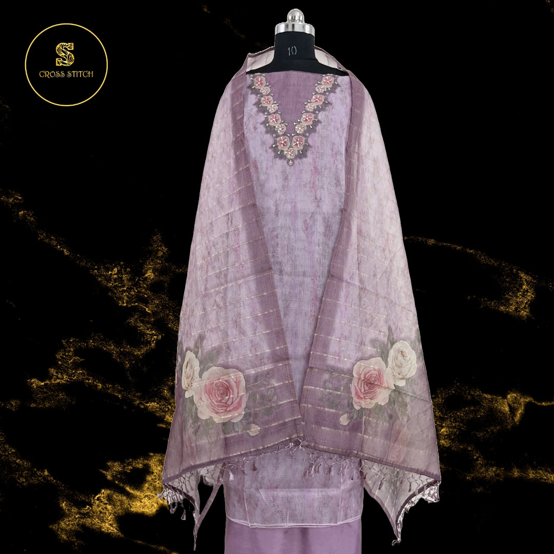 Lilac kota silk unstitched salwar suit