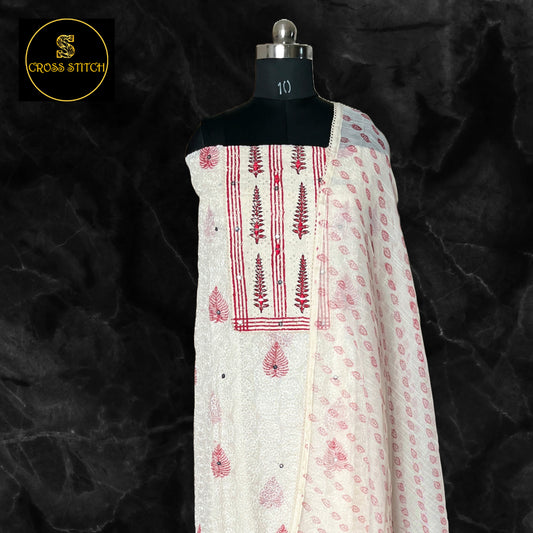 OFF WHITE KOTA UNSTITCHED SALWAR SUIT